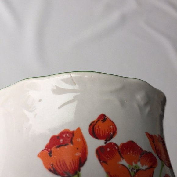 National Silver Company Nagoya Japan Sugar Bowl Red Orange Vintage Floral 3.25" - Picture 9 of 11